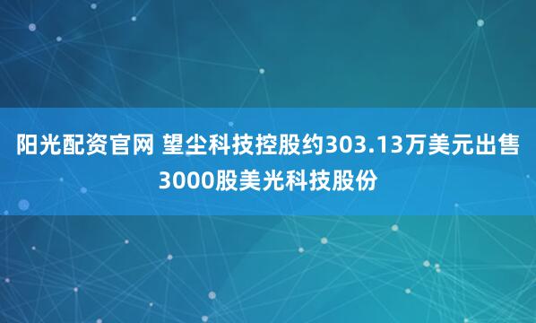 阳光配资官网 望尘科技控股约303.13万美元出售3000股美光科技股份